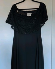 beaded evening Dress Size 14  Black Beaded Off The Shoulder Vgc cruise party 