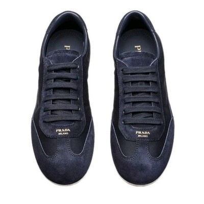 $1,070 PRADA Mixed Media Suede Navy Sneakers UK 11 US 12 EU 45