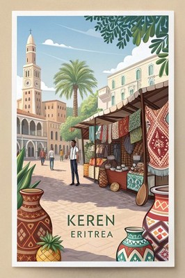 Exotische Stadt Keren, Eritrea - Lebendiges Reiseposter Kunstdruck A1-A4 Poster Tier