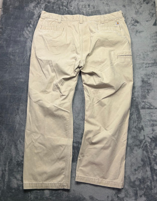 Carhartt Work Pants Mens 42x30 Khaki Tan Cotton Twill Utility Chino Relaxed Fit