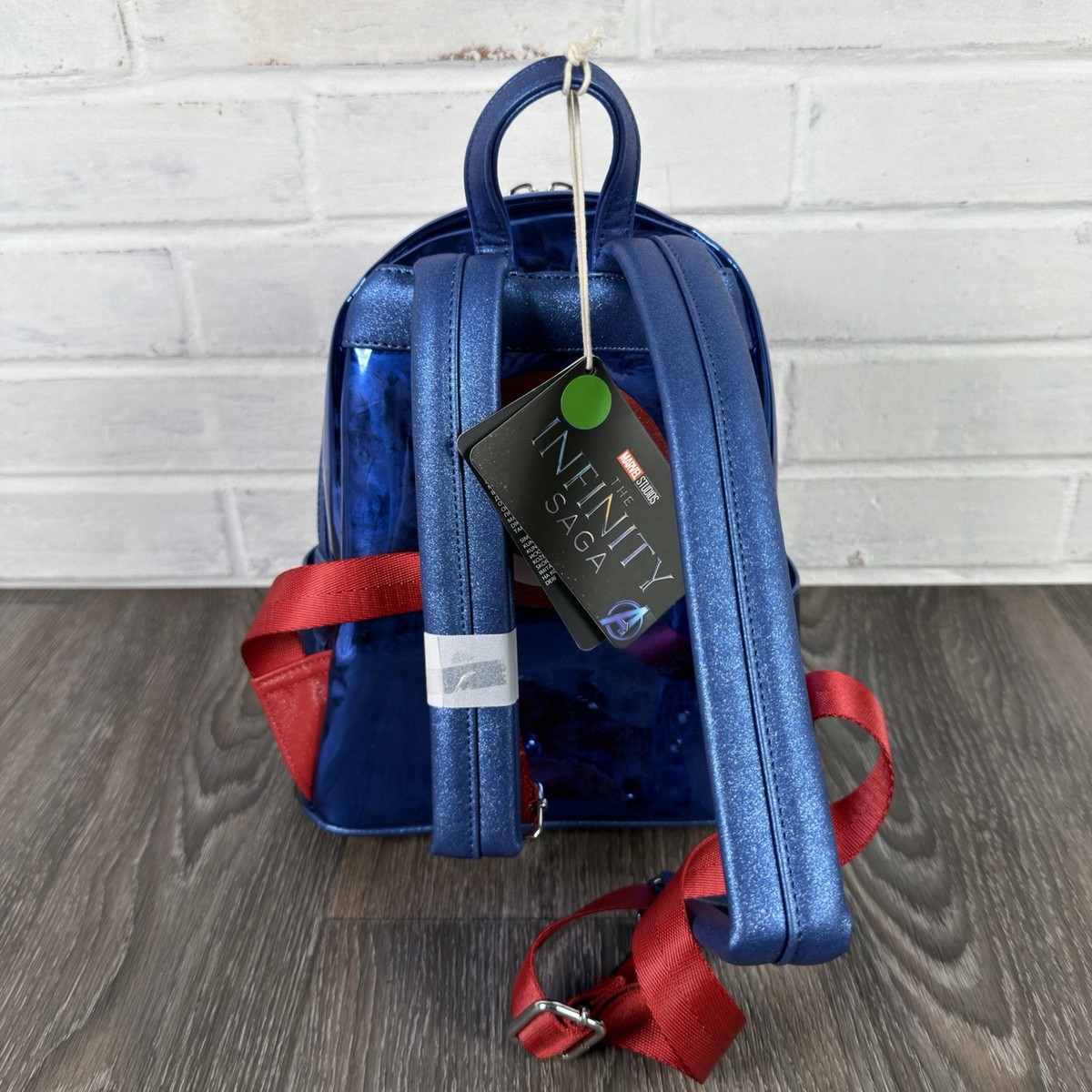 Loungefly Marvel Captain America Metallic Cosplay Mini Backpack Glitter NWT Blue In Stock - MARVEL SHINE CAPTAIN AMERICA COSPLAY MINI  main image 4