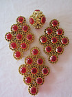 Vintage Plastic GOLD & RED JEWEL Triangle Lot of 4 Christmas Ornament Decoration — photo 1
