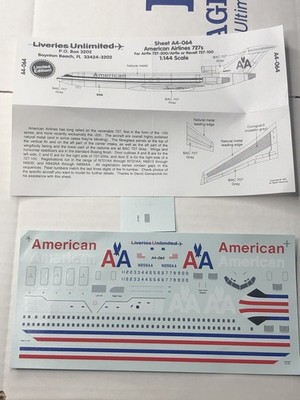 LIVERIES UNLIMITED DECALS 1/144 American Airlines Boeing 727-100/200 Airfix