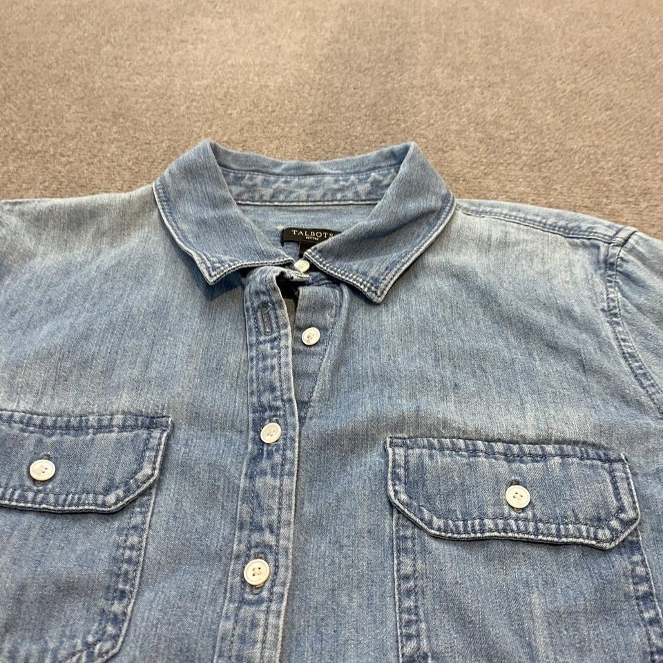Talbots Petite Denim Chambray Button-Up Shirt Womens 14P Long Sleeve Casual - Image 2 of 4