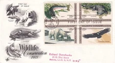 STAMP US SCOTT 1430a "Wildlife Conservation" 8 CENT 1971 FDC BLOCK OF 4 - H