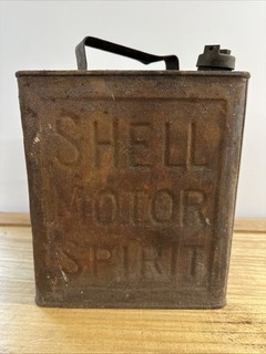 Vintage Shell Motor Spirit Petrol Can with Brass Redline Cap