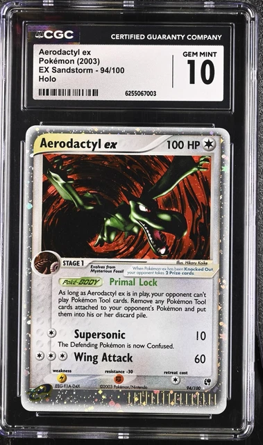 CGC 10 Gem Mint Aerodactyl EX 94/100 EX Sandstorm Holo Pokemon Card VTG WOTC
