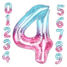 40 Inch Balloon, Large Gradient Mylar Foil Number Balloons 0 Number 4 Pink Blue