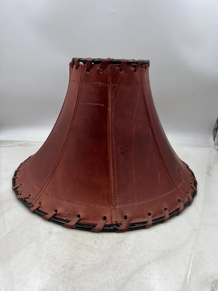 Vintage Leather Lampshade Western Rustic 15in Large Lamp Shade Decor Home - Image 3 of 4