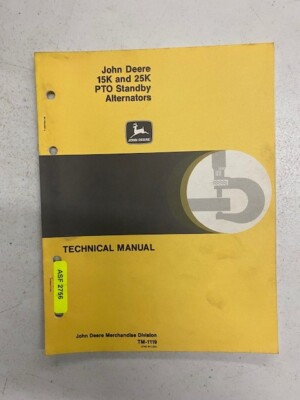 John Deere 15K 25K PTO Standby Alternators Factory Shop Operators Manual SKU10