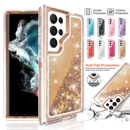 For Samsung S23 Ultra S22 Plus S21 S20 Note20 Liquid Glitter Bling Defender Case - Afbeelding 1 van 72