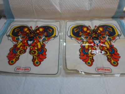 Peter Max Vinyl Inflatable Pillow 14'' x 14'' 1960s Pair