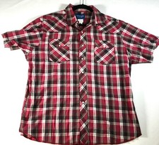 Vintage Wrangler Men's Western Red Plaid Pearl Snap Short Sleeve Shirt Size XL