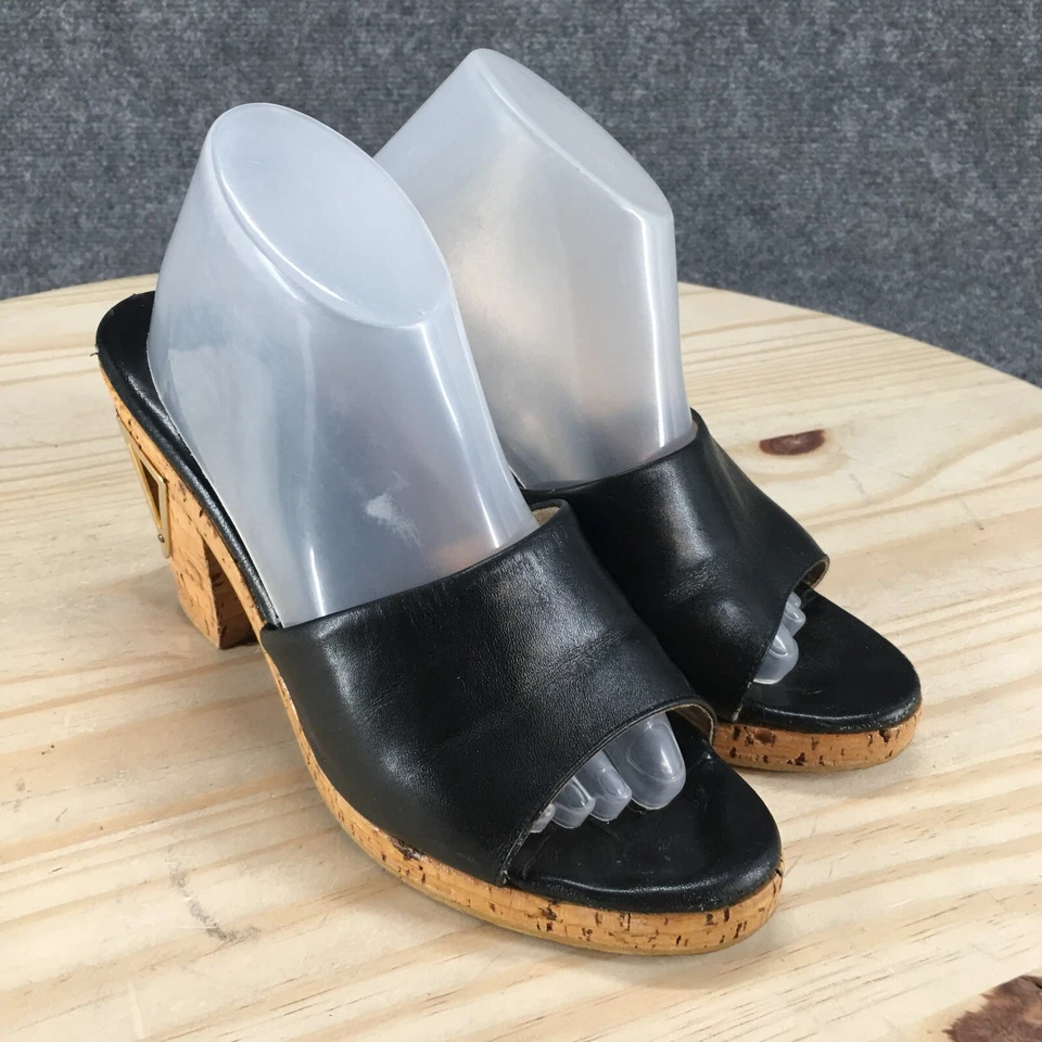 Sandalias Bandolino Mujer 5.5 M Mula Slides Cuero Negro Informales Punta Abierta Corcho Foto 3 de 4