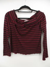 Bongo XL Cropped Long Sleeve Striped Rib Knit Shirt