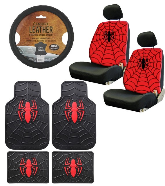 New 9pc SpiderMan Car Floor Mats Seat Covers & Steering Wheel Cover