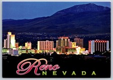 Reno Nevada Postcard Downtown Lights at Night Bird's Eye View