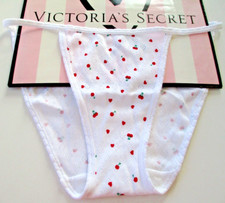 VICTORIA'S SECRET PINK 100 Cotton String Bikini Panty VS White Cherry Hearts NW