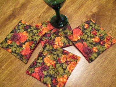 Mum Flower Garden Print Handmade Quilted Coffee Cup, Bev Coasters Set of 4