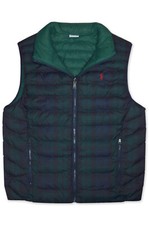 Polo Ralph Lauren Kid's Green Navy Plaid Reversible Puffer Vest, Sz XL 18-20