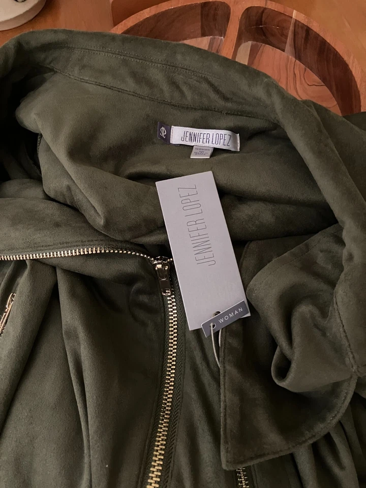 Nuevo con etiquetas para mujer talla grande 1X Chaqueta Moto Jennifer Lopez JLO Imitación Gamuza Verde Oliva Foto 3 de 4