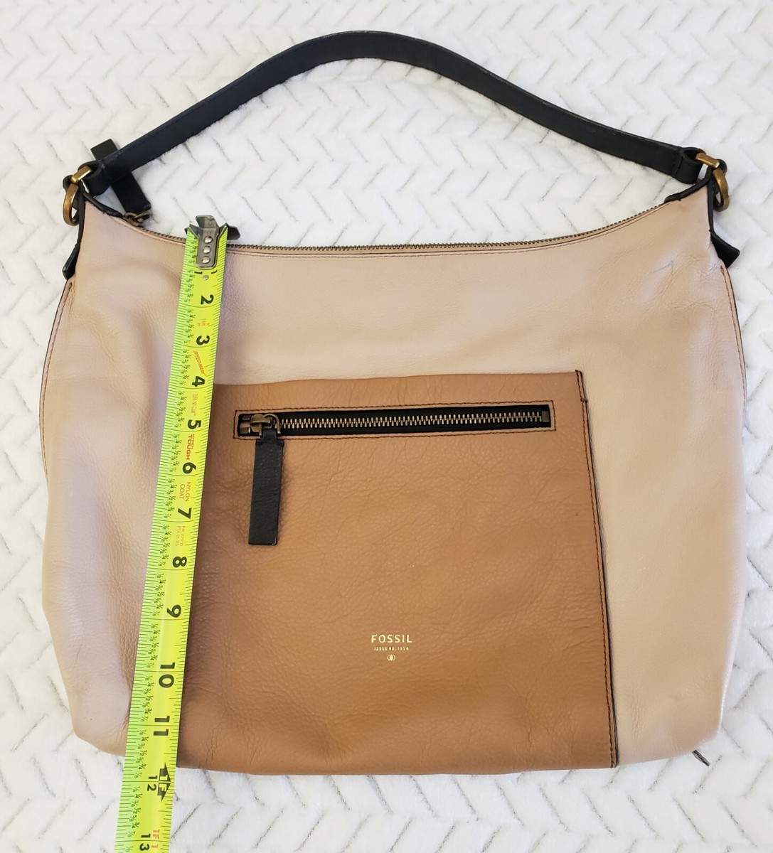 Large Fossil Handbag Leather Purse Double Handles Brown