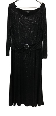 Perceptions New York Women's Size 18 Black Glittery Belted Stretch Midi  Dress | eBay