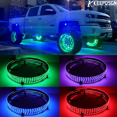 4x 15.5'' RGB LED Chaser Wheel Ring Lights Kit For Car Truck Rim Light + Remote