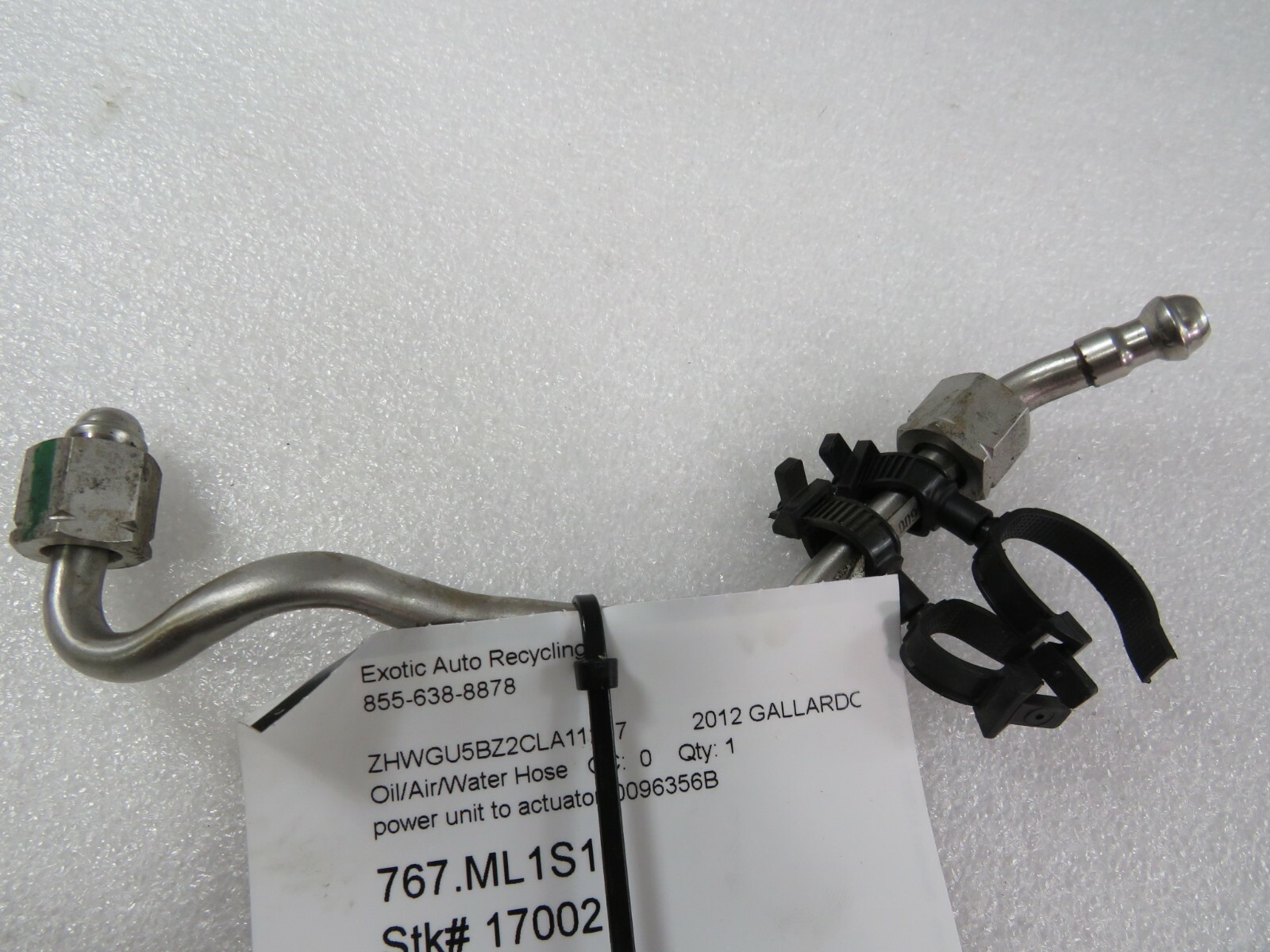 Lamborghini Gallardo, Power Unit to Actuator Hose, Used, P/N 0096356B