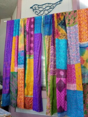 2 Pcs Indian Sari Patchwork Curtain Drape Window Decor Multi Silk Panel Curtain