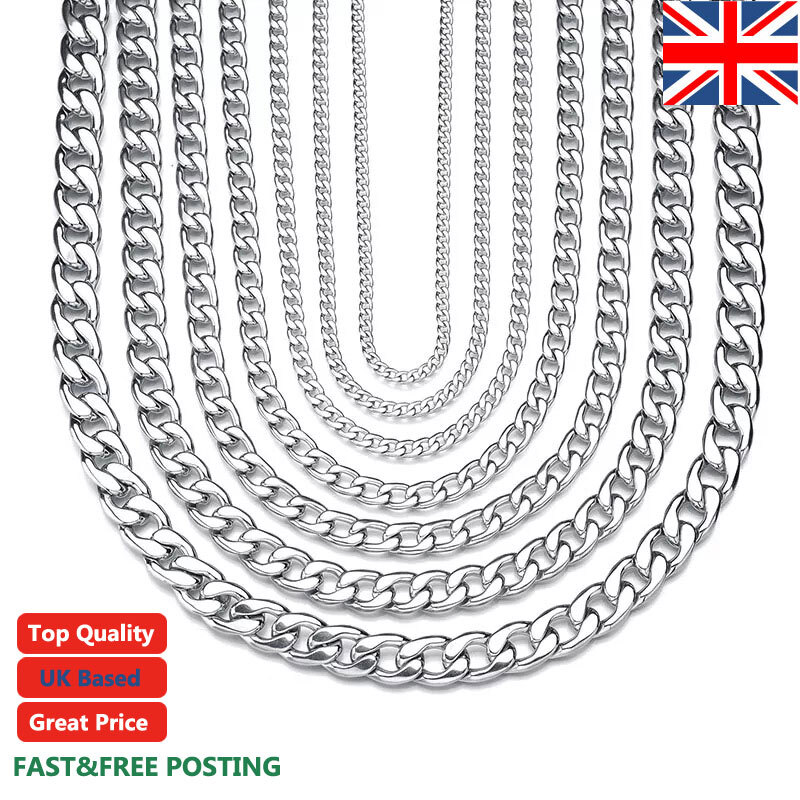 2-15mm Men's 316L Stainless Steel Silver Curb Link NK Necklace Chain Wholesale