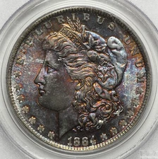 1884-O $1 PCGS MS63 COLORFUL TONING Morgan Silver Dollar old blue holder OBH