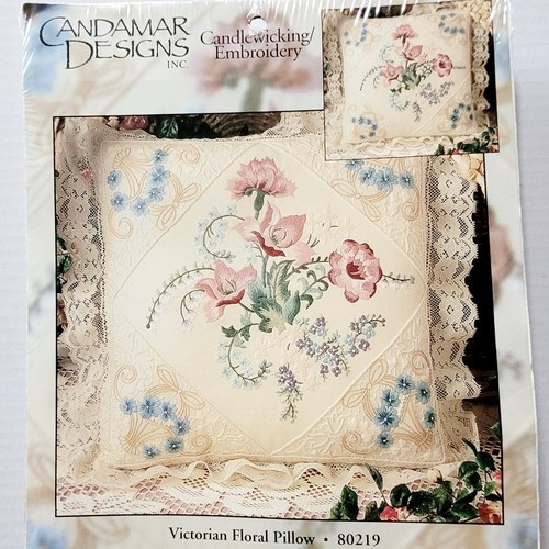 Vtg Candamar Victorian Floral Pillow Craft Kit Candlewicking Embroidery 14"x14" - Picture 5 of 10