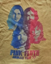 Pink Floyd Animals Tour ‘77 ©2018 Junk Food Women’s T-Shirt, Yellow, Size Large