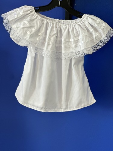 White Sise 10T Mexican Blouse Top Boho 5 de Mayo - Picture 2 of 8