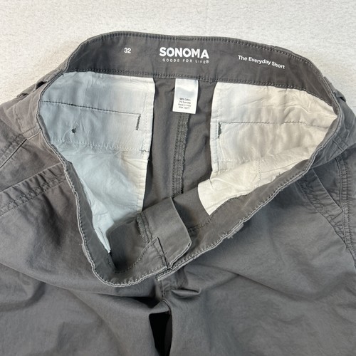 Sonoma Mens Khaki Gray Shorts 32 Waist Pockets Zipper Cotton Casual - Picture 10 of 10
