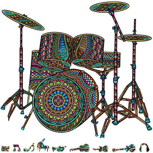 Wooden Jigsaw Puzzle for Adults by ZenChalet - 200 Pieces - Drum Set Puzzle - Picture 1 of 6