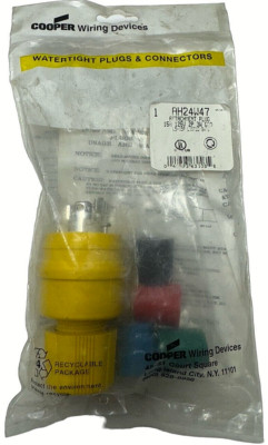 Cooper Arrow Hart 24W47 Watertight Attachment Plug 15A, 125V 2-P, 3W Grd. L5-15P