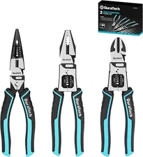 DURATECH 3PCS Pliers Set, Large 6 in 1 Multifunctional Wire Stripper Crimper 