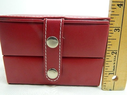 Travel Size Jewelry Box 2 Tier 4.5" X4.5" X 3.25"H Faux Leather Red with Mirror - Picture 12 of 14