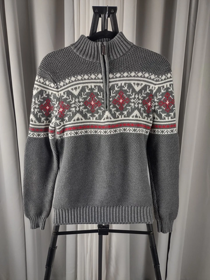 Suéter Pullover Izod Para Hombres 1/4 Cremallera Gris Lodge Fair Isle Diseño Nórdico Talla S Foto 2 de 4