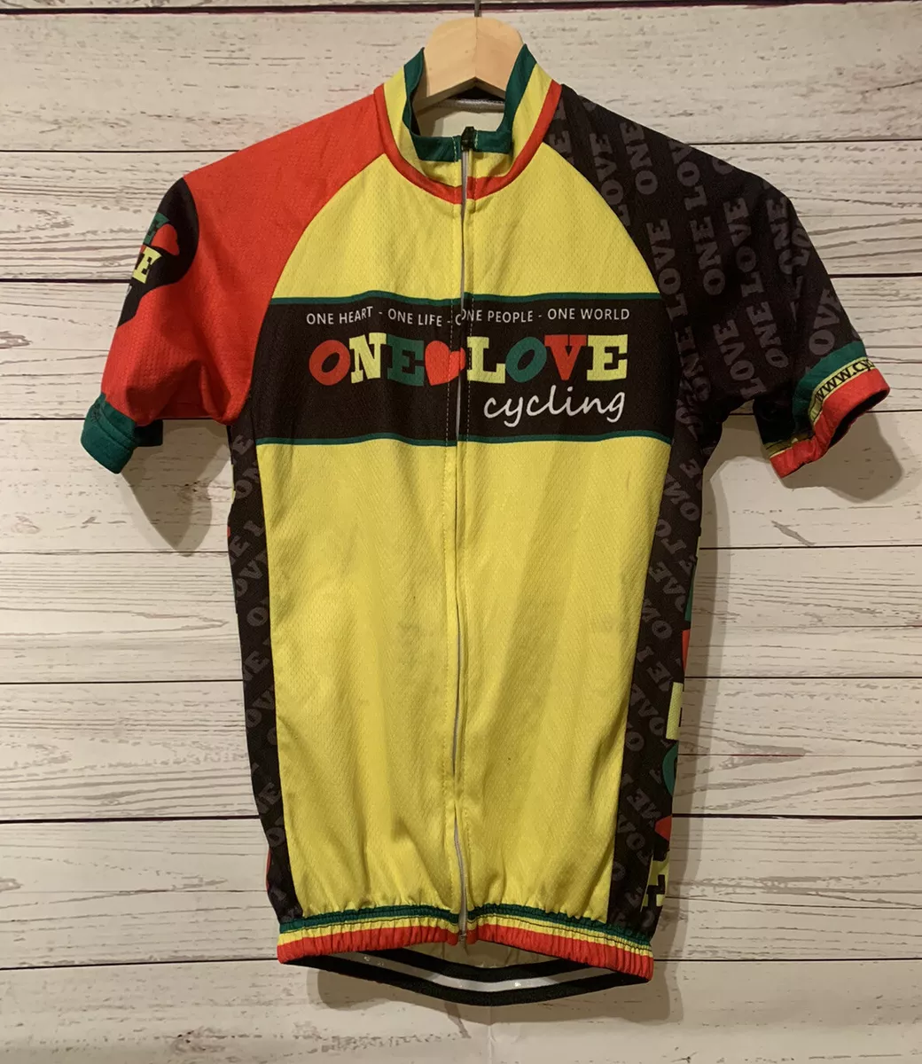Mens One Love Jamaica Zion Rasta Colors ZipUp 3 Pockets Cycling Jersey Size XS