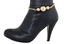 Women Gold Metal Boot Chain Anklet Bracelet Retro Shoe 3 Ball Charm Glam Jewelry