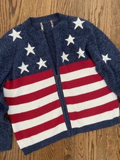 Vintage Patriotic American Flag Zip Up Ugly Christmas Election Sweater XXL