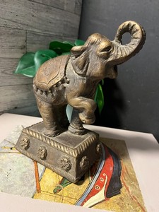 Vintage Elephant Sculpture Figurine, Intricately carved resin on a base, Decor
