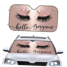 Car Windshield Sunshade, Pink 51x27.5 In Hello Gorgeous Pink Crowns Eyelash