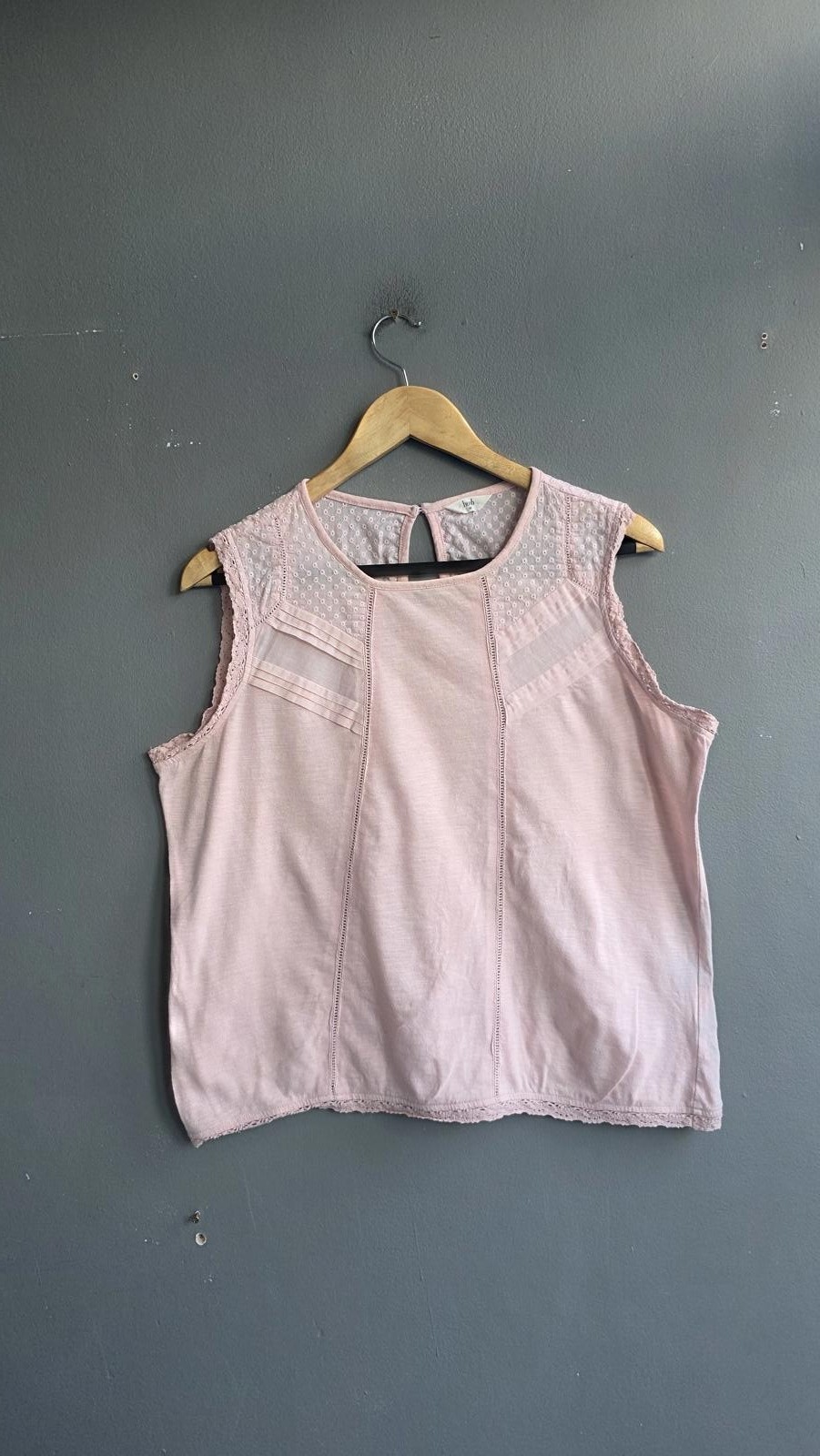 Hush Pink Cotton Lace Trim Sleeveless Top Embroidered Detail M Mesh Light Summer