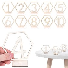 Wooden Hexagon Table Numbers with Holder Base For Wedding Table Decoration 1-...