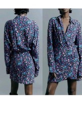 NEW Zara Floral Print Mini Shirt Dress size Small  Multicolor 