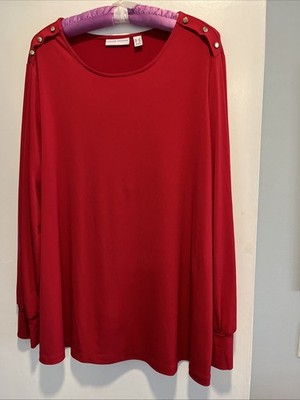Susan Graver Liquid Knit Red Top XL Long Sleeve Blouse